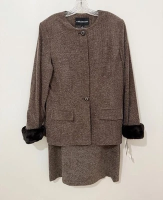Conjunto de traje falda marrón vintage Sag Harbor 2 piezas puños de piel sintética negra talla 16 nuevo con etiquetas Foto 1 de 4