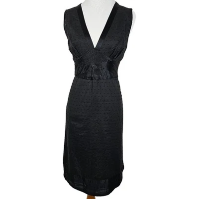 Vestido midi suíço pontilhado de seda algodão Catherine Malandrino, preto, tamanho 12 - Imagem 1 de 4