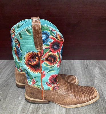 Ariat Women's Western Boots Size 5 Floral Turquoise Circuit Champion Square Toe - Image 1 of 4