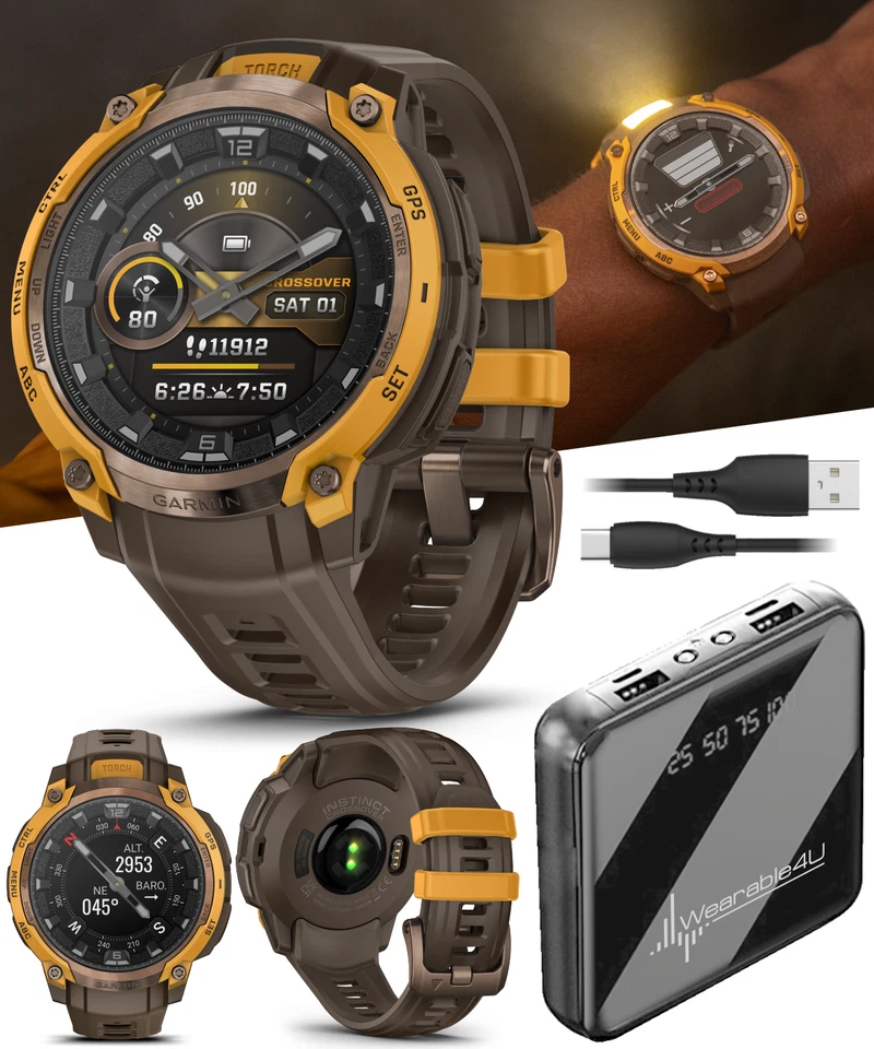 Garmin Instinct Crossover AMOLED Bronze-Sunburst With Cocoa Band 010-03398-01