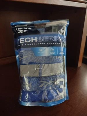 男式 Reebok Tech 系列 Ionic Cool 平角内裤 3 件装尺寸 L 蓝色灰色 — 第 1/2 张图片