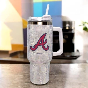 Bicchiere da baseball Atlanta Braves Bling 46 oz strass scintillanti MLB NUOVO - Foto 1 di 6