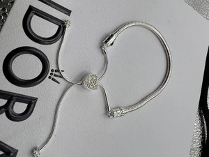 Pandora Moments heart  sterling silver snake chain slider bracelet - Picture 1 of 4