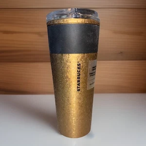 Neu 2021 Starbucks Gold Crackle Marble 16oz Travel Tumbler Black Rubber Grip - Bild 1 von 6