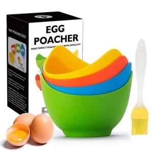 Egg Poacher - KRGMNHR Poached Egg Cooker with Ring Standers, Silicone Egg Poa... - Picture 1 of 8