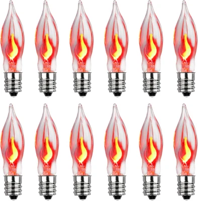 Christmas Flicker Flame Light Bulbs - 12 Pack C7 Crystal Clear Flickering 1 Watt - Image 1 of 4