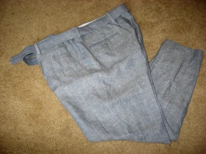 Pantalones de lino con cinturón 34 x 27 para hombre nuevos sin etiquetas Lt Blue EXPRESS - Imagen 1 de 3