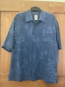 Men’s Hawaii Jamaica Jaxx Blue Leaf Silk Hawaiian Shirt Size L Vintage Coconut - Picture 1 of 9