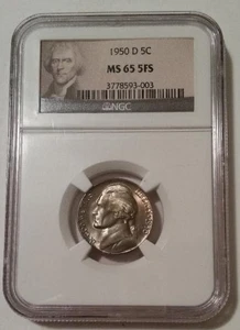 1950 D Jefferson Nickel MS65 5FS NGC Toning / Portrait Label - Picture 1 of 2