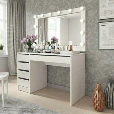 Schminktisch Torren Computertisch Schubladen Hochglanz, Schwarz, Sandbeige M24 - Bild 1 von 4