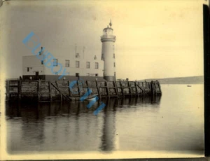 Foto eduardiana original faro de Scarborough Harbour mares tranquilos  - Imagen 1 de 4