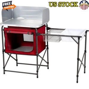 Cucina Campeggio Deluxe con Organizzatore Dispensa Portatile Struttura Acciaio Argento - Foto 1 di 13