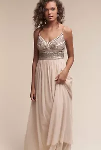 NWOT Adrianna Papell Aida Beaded Chiffon Gown Sz 6 Beige Nude Wedding Prom Dress - Picture 1 of 11