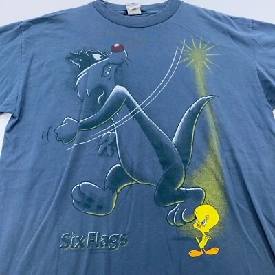 Camiseta De Colección Años 90 SIX FLAGS SYLVESTER & TWEETY BIRD LOONEY TUNES L/XL Dibujos Animados Foto 1 de 4