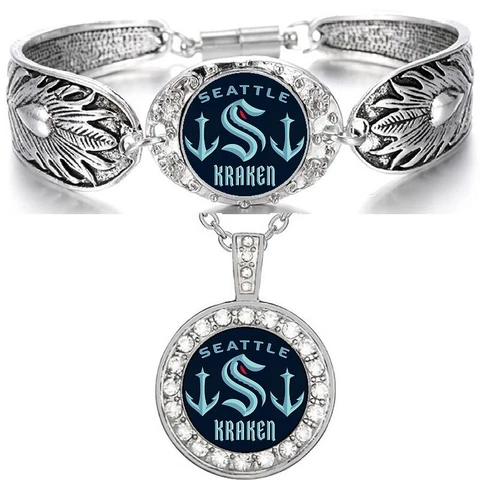 Seattle Kraken Womens Sterling Silver Necklace With Bracelet Gift Set D3D18 Cover
