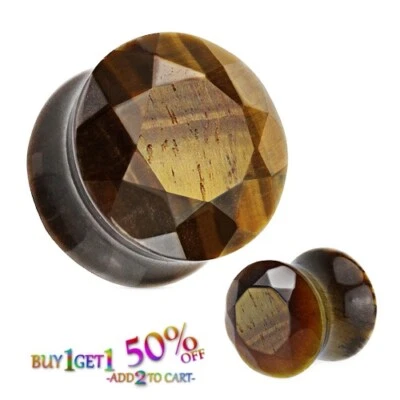 Par de tapones facetados de piedra ojo de tigre de 8 g-25 mm medidores de doble llamarada 2180 Foto 1 de 2