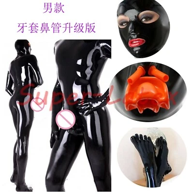 Men Latex Rubber SUIT with TOES NOSE TUBE RED TEETH CUSTOMIZED - Image 1 of 3