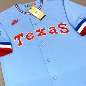 New Nike Texas Rangers Blue Cooperstown Blank MLB Button Up Jersey Sz S $155 - Picture 1 of 13