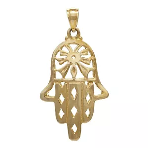 14k Yellow Gold Solid Hand Of Fatima Hamsa Charm Pendant 1.2" 3.2 grams - Picture 1 of 4