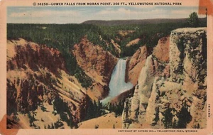 Vintage Yellowstone National Park Lower Falls From Moran Point Linen Postcard - Bild 1 von 2