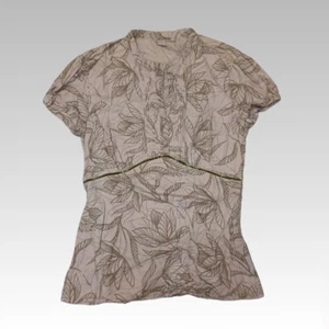 Vintage 90s Patterned Shirt Womens Size 10 Short Sleeve Pin Tuck Blouse Brown - Picture 1 of 9