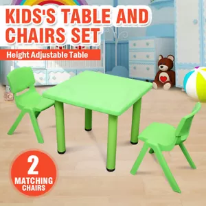 Kids Toddler Children Square Activity Green Table and 2 Green Chairs 60x60cm S - Picture 1 of 7