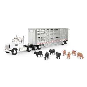John Deere 1:32 Freightliner 122SD Single Semi Truck w/Cattle Trailer 3Y+ - Picture 1 of 2