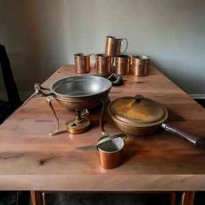 Lote de 10 tazas de utensilios de cocina de cobre vintage juego de calentamiento de fondue de gasa - Imagen 1 de 6
