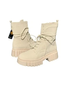 Botas Dockers By Gerli Beige Gruesas Plataforma Con Cordones Talla 41 Cremallera Lateral Mujer - Imagen 1 de 12