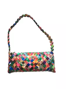 Upcycling Gewebt Magazin Süßigkeiten Verpackung Handtasche Tasche Bunt - Bild 1 von 6
