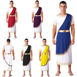 Men's Greek God Toga Cosplay Costume Ancient Roman Short Sleeve Gown Robe - Picture 1 of 65