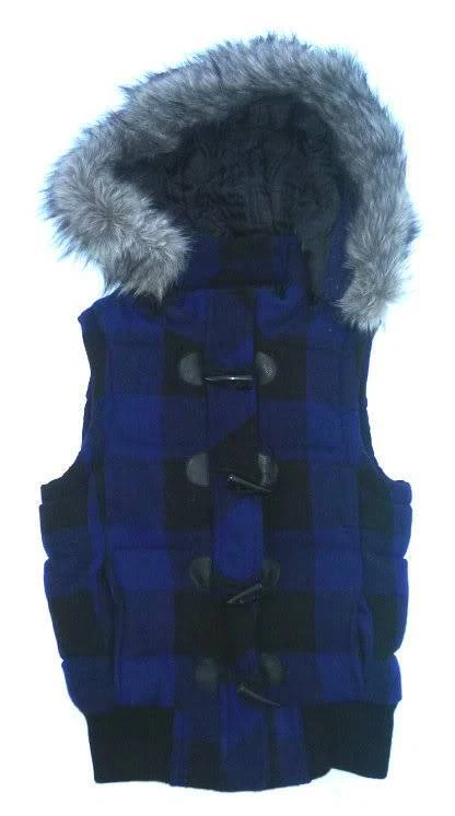 女士 AEROPOSTALE 格子羊毛背心毛皮帽零售 $80 全新带标签 #8054 — 第 1/1 张图片