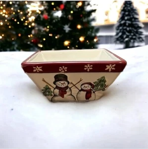 St. Nicholas Square Yuletide 6x6 square snack dish. Hand painted w/snowmen NWOT - Picture 1 of 8