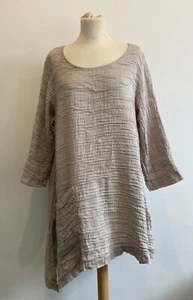 Womens Grizas Taupe Tunic Size Small Linen Silk Crinkled Lagenlook - Picture 1 of 7