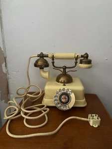Vintage Victorian French Ivory Brass Rotary Dial Corded Telephone Antique - Picture 1 of 11