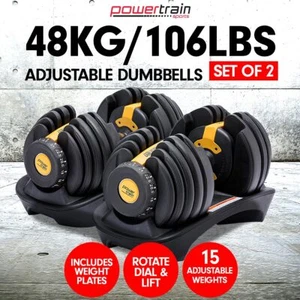 Powertrain 48KG Adjustable Dumbbell Set Home Gym Exercise Equipment Weights Gold - Picture 1 of 10