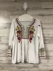 Solitaire Anthropologie Blumen Stickerei Tunika Top M Boho Hippie Urban Festlich - Bild 1 von 11