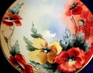Antique Limoges HP White's Chicago Art Studio Cabinet Plate Poppies Sgnd Solis - Picture 1 of 6