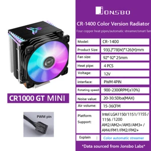 JONSBO CPU Cooler 4 Heat Pipes 12V Cooling Fan Temperature Control for AMD/Intel - Afbeelding 1 van 15