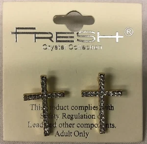 Fresh Crystal Collection - goldfarbene & Kristalle Krone mit Kreuz 1" Ohrringe NEU - Bild 1 von 3