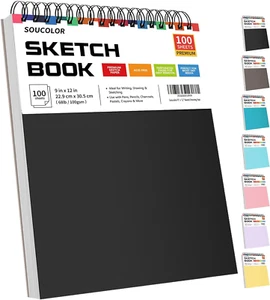 Soucolor 9" X 12" Sketch Book, 1-Pack 100 Sheets Spiral Bound Art Sketchbook, (6 - Picture 1 of 12