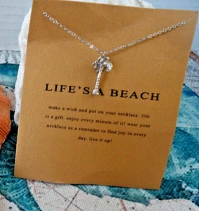 Palmen Anhänger, Silber - "Life's a Beach" "Make a Wish" *NEU* - Bild 1 von 8