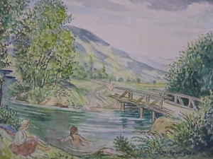 Clemens Spengler (1903-1969) Original Aquarell Badende Mädchen Landschaft (14) - Picture 1 of 10