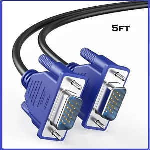 5FT 15 PIN BLUE SVGA VGA ADAPTER Monitor M/M Male To Male Cable CORD FOR PC TV - Picture 1 of 7
