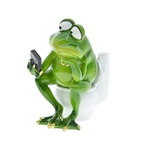Queemie lustiger Frosch sitzend auf Toilette Figur, Denker Frosch Skulptur  - Bild 1 von 8