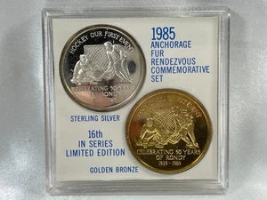 1985 Anchorage Alaska Fur Rendezvous Commemorative Set, Sterling & Bronze  - Bild 1 von 6