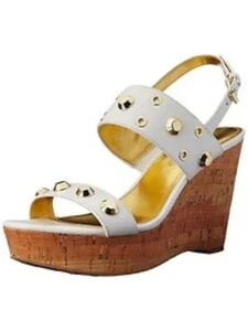 IVANKA TRUMP Womens White Studs 1 1/2" Platform Gitty Wedge Sandals 8 M - Picture 1 of 11