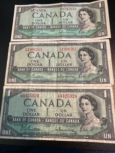 3 - 1954 "Devil's Face" Canada 1-Dollar Bills - Picture 1 of 2