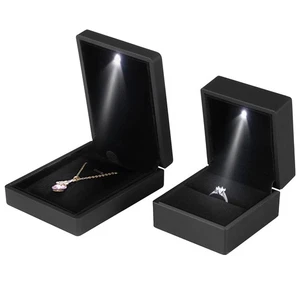 Black LED Jewelry Display Pendant Necklace Gift Box Ring Case Engagement Wedd SD - Picture 1 of 12
