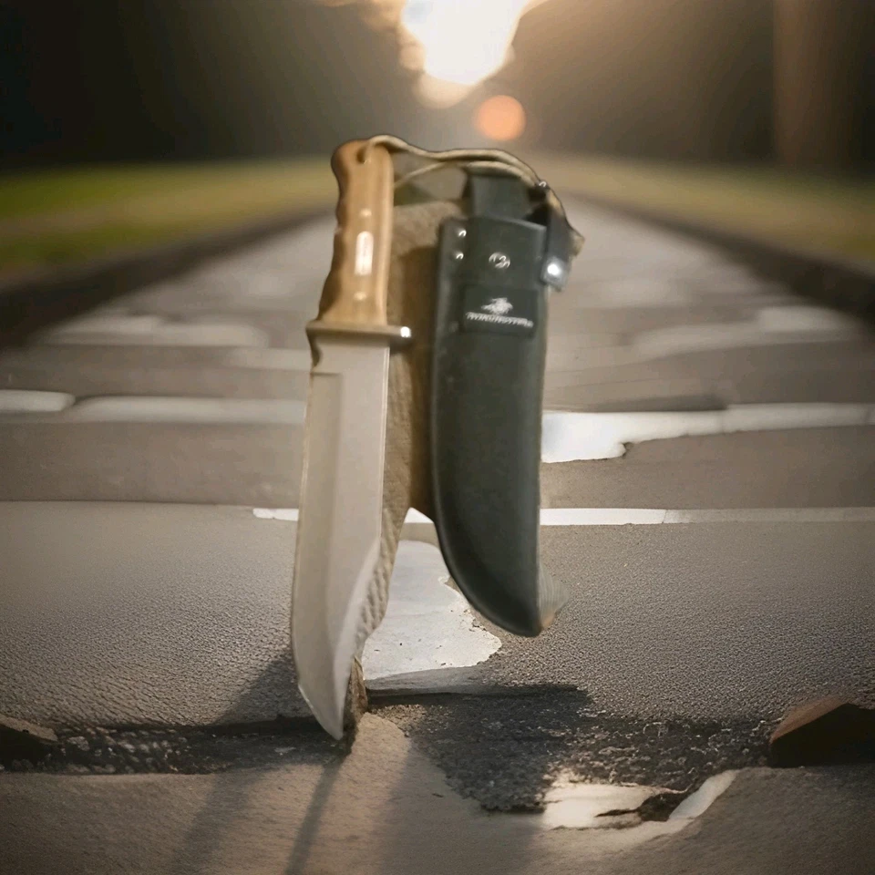 Cuchillo Winchester Bowie 14" grande, mango de roble, funda de nailon Foto 1 de 3